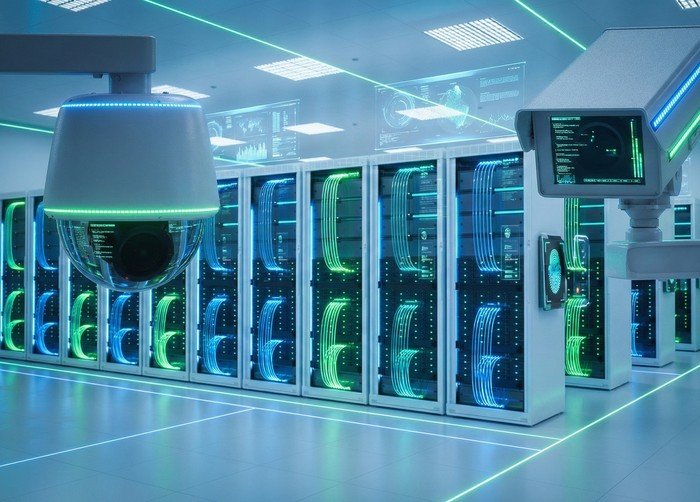 نظام مراقبة CCTV حديث مثبت في منشأة تجارية مصرية مع كاميرات عالية الدقة تراقب المداخل ومناطق الانتظار