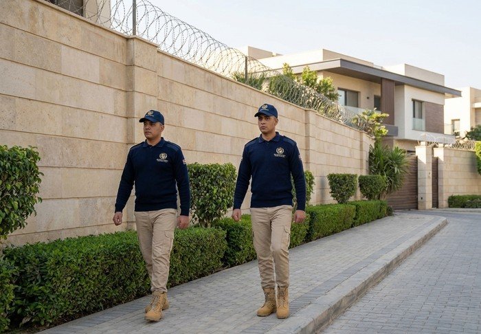 سياج محيط آمن وإضاءة لمبنى مكتب