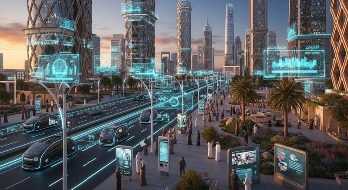 AI-Powered Smart Surveillance Cameras with Facial Recognition Technology Monitoring Modern Cityscape in Egypt 2026