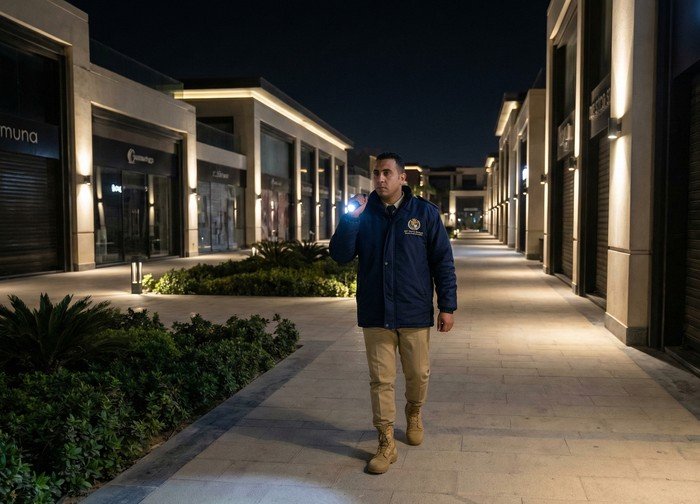 حارس أمن ثابت في الخدمة عند مدخل المنشأة